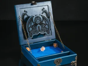Arcane Tower Box – handcrafted wooden dice tower with engraved fantasy design
