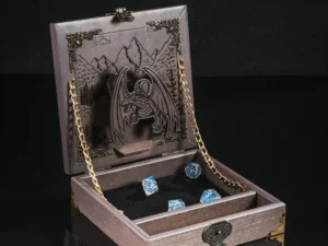 Arcane Tower Box – handcrafted wooden dice tower with engraved fantasy design