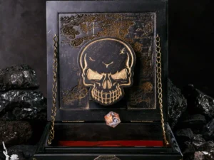 Arcane Tower Box – handcrafted wooden dice tower with engraved fantasy design
