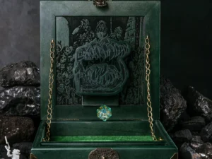 Arcane Tower Box – handcrafted wooden dice tower with engraved fantasy design