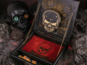 Arcane Tower Box – handcrafted wooden dice tower with engraved fantasy design