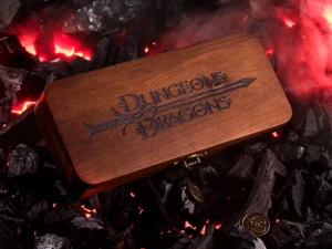 Dice DnD Vault – handcrafted wooden dice storage box with engraving