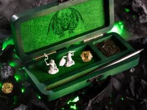 Dice DnD Vault – handcrafted wooden dice storage box with engraving