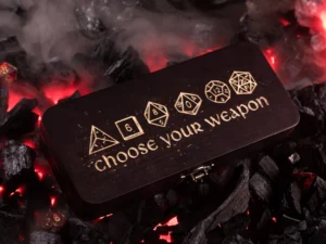 Dice DnD Vault – handcrafted wooden dice storage box with engraving