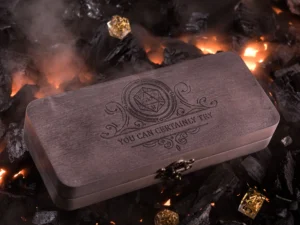 Dice DnD Vault – handcrafted wooden dice storage box with engraving