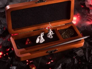 Dice DnD Vault – handcrafted wooden dice storage box with engraving