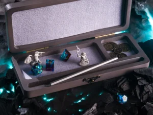 Dice DnD Vault – handcrafted wooden dice storage box with engraving