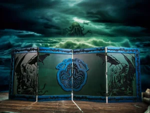 Wooden 3D DM screen with engraved design for tabletop role-playing games