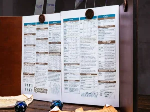 Wooden 3D DM screen with engraved design for tabletop role-playing games