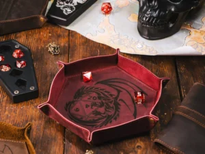 Leather Rolling Dice Tray – foldable leather tray for tabletop gaming dice with engraving
