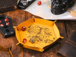 Leather Rolling Dice Tray – foldable leather tray for tabletop gaming dice with engraving