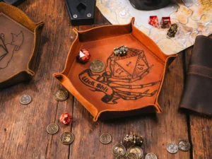 Leather Rolling Dice Tray – foldable leather tray for tabletop gaming dice with engraving