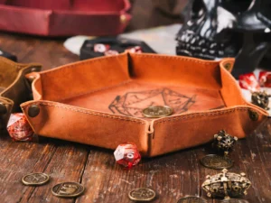 Leather Rolling Dice Tray – foldable leather tray for tabletop gaming dice with engraving