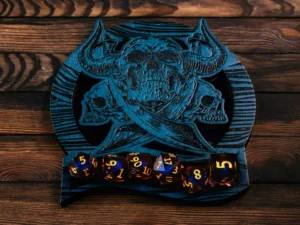 Dungeon master coaster – wooden tabletop gaming coaster with engraved fantasy-themed design