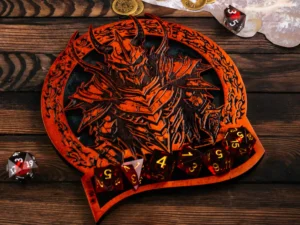 Dungeon master coaster – wooden tabletop gaming coaster with engraved fantasy-themed design
