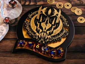 Dungeon master coaster – wooden tabletop gaming coaster with engraved fantasy-themed design