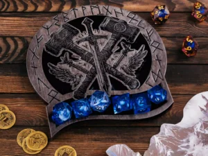 Dungeon master coaster – wooden tabletop gaming coaster with engraved fantasy-themed design
