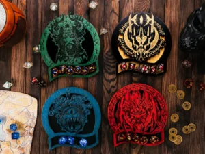Dungeon master coaster – wooden tabletop gaming coaster with engraved fantasy-themed design