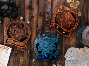 Dungeon master coaster – wooden tabletop gaming coaster with engraved fantasy-themed design