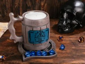 Wooden DnD mug – handcrafted fantasy-themed tankard with engraved design for tabletop role-playing games