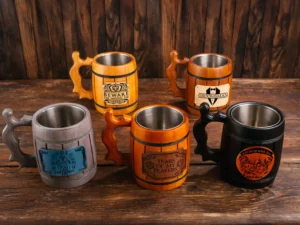Wooden DnD mug – handcrafted fantasy-themed tankard with engraved design for tabletop role-playing games
