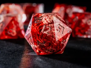 Resin bloody-themed polyhedral dice set for tabletop role-playing games