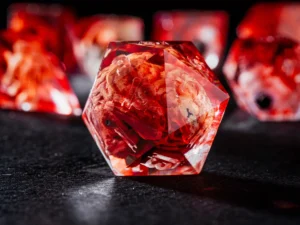 Resin bloody-themed polyhedral dice set for tabletop role-playing games