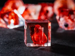 Resin bloody-themed polyhedral dice set for tabletop role-playing games