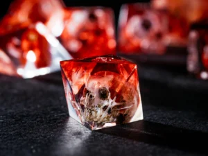 Resin bloody-themed polyhedral dice set for tabletop role-playing games