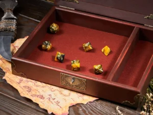 Dice Box Solo – handcrafted wooden dice storage case with engraved design for tabletop gaming