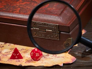 Dice Box Solo – handcrafted wooden dice storage case with engraved design for tabletop gaming