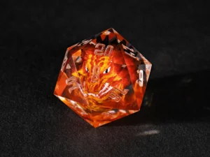 Resin dragon-themed polyhedral dice set for tabletop role-playing games