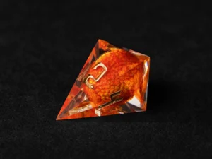 Resin dragon-themed polyhedral dice set for tabletop role-playing games