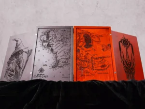 Wooden DM screen box with engraved design for tabletop role-playing games
