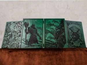 Wooden DM screen box with engraved design for tabletop role-playing games
