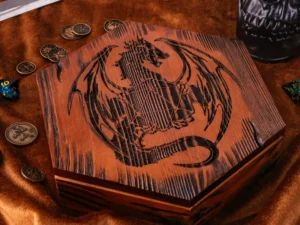 Hexaward – handcrafted wooden hexagonal dice storage and tracker box