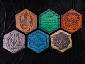 Hexaward – handcrafted wooden hexagonal dice storage and tracker box