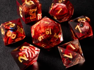 Resin bloody-themed polyhedral dice set for tabletop role-playing games