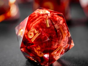 Resin bloody-themed polyhedral dice set for tabletop role-playing games